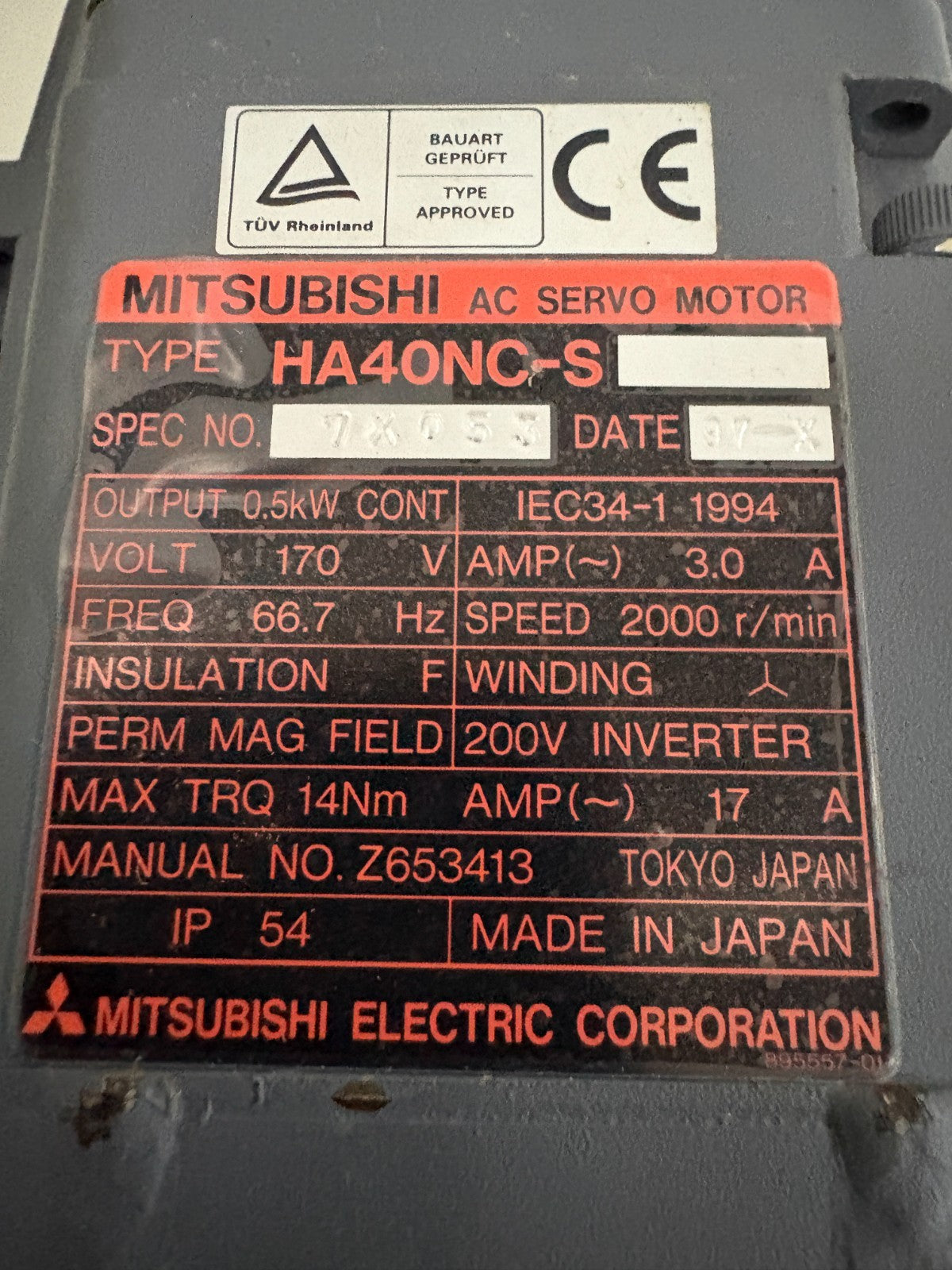 MITSUBISHI SERVO MOTOR HA40NT-E33 3