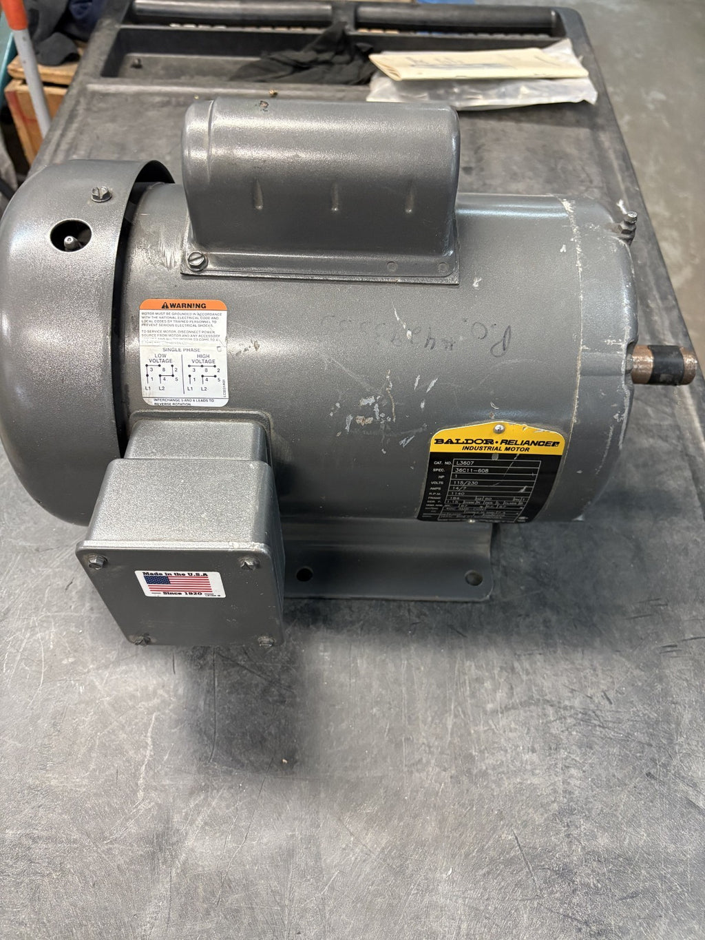 BALDOR RELIANCER MOTOR 1HP 1140 RPM L3607 SPEC 36C11-6080