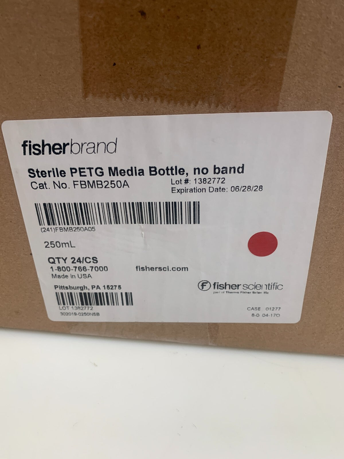 FISHERBRAND FBMB250A 250mL Sterile PETG Media Bottles 24/cs