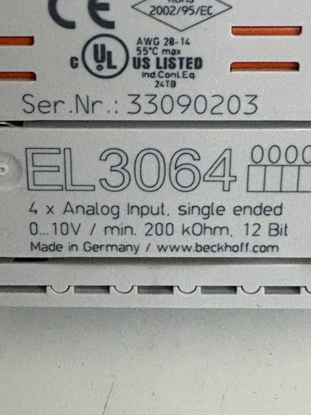 LOT OF 2 BECKHOFF 4X ANALOG INPUT SINGLE ENDED EL 3064