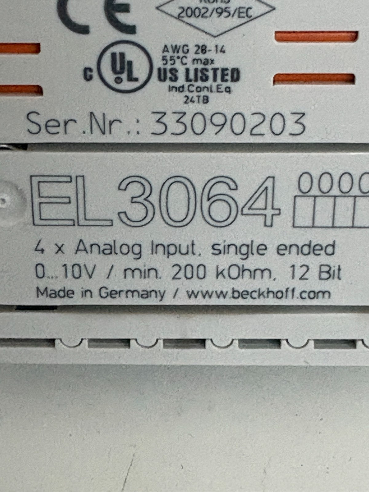 LOT OF 2 BECKHOFF 4X ANALOG INPUT SINGLE ENDED EL 3064
