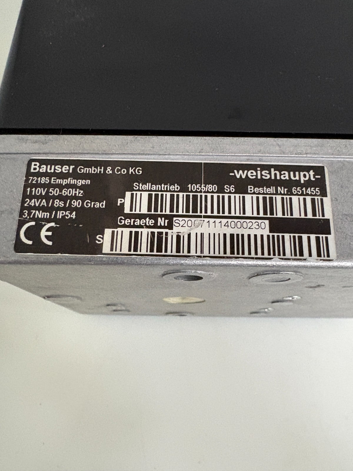 BAUSER WEISHAUPT SERVO MOTOR ACTUATOR 1055/80 S6 651455
