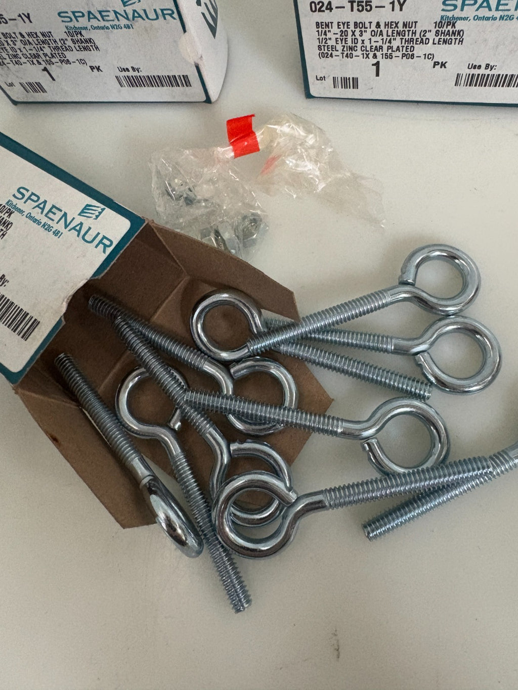 LOT OF 3X10 BOX SPAENAUR BENT EYE BOLT & HEX NUT 024-T55-1Y