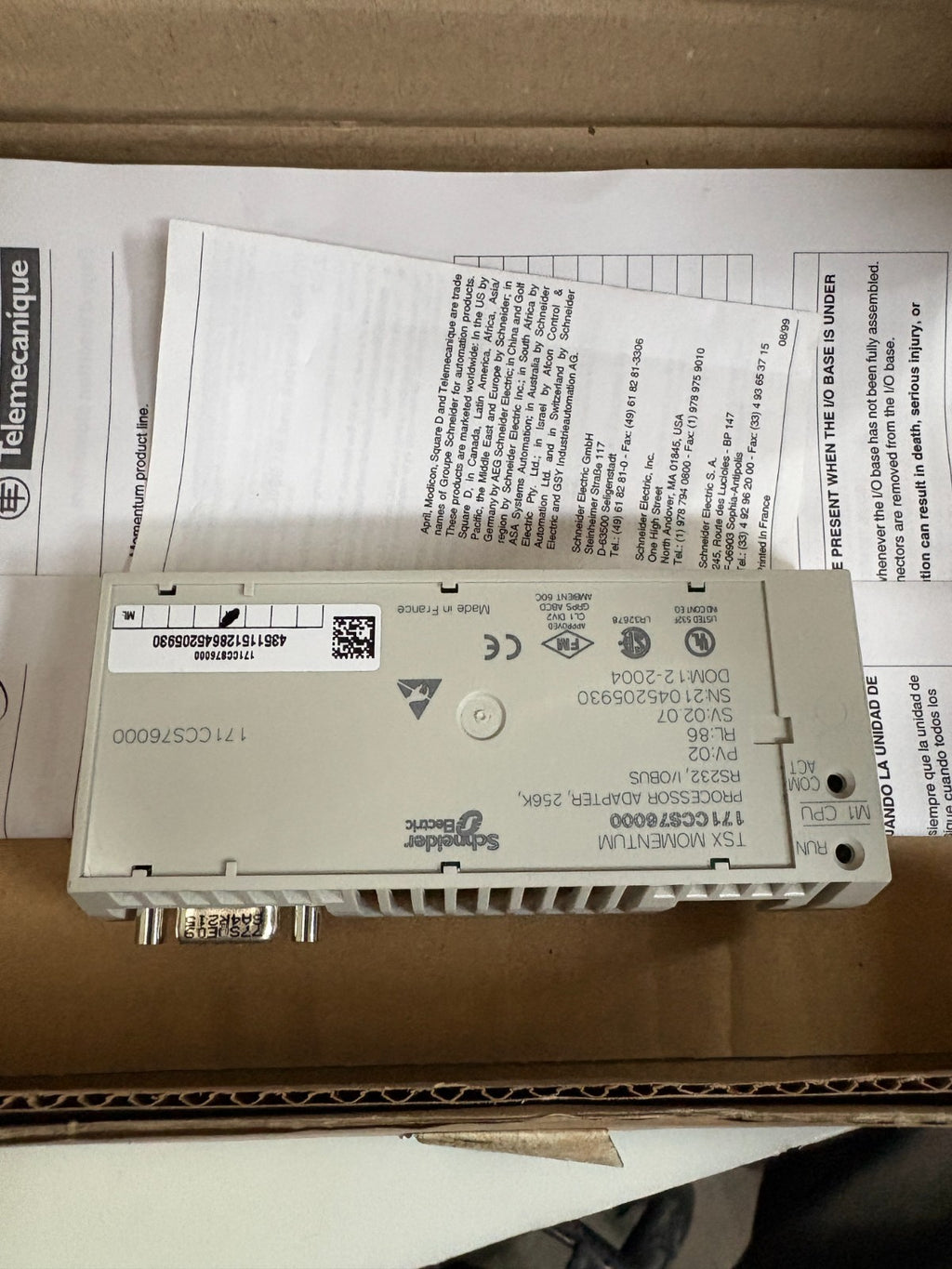 SCHNEIDER ELEC TSX MOMENTUM PROCESSOR ADAPTER 256K I/O BUS4
