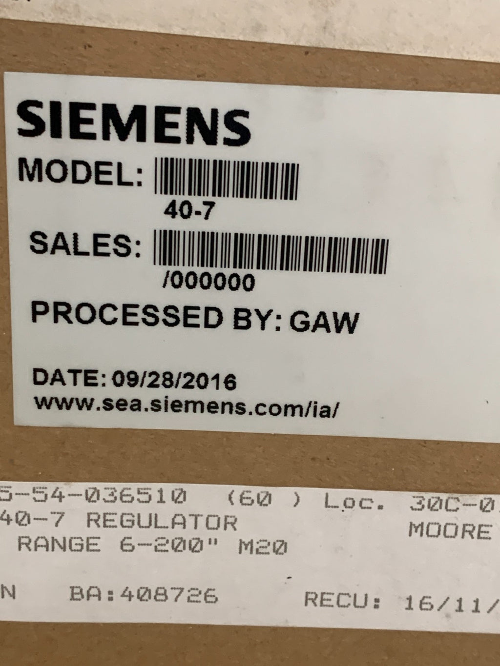 SIEMENS PRESSURE REGULATOR 6-200 H20 #40-7