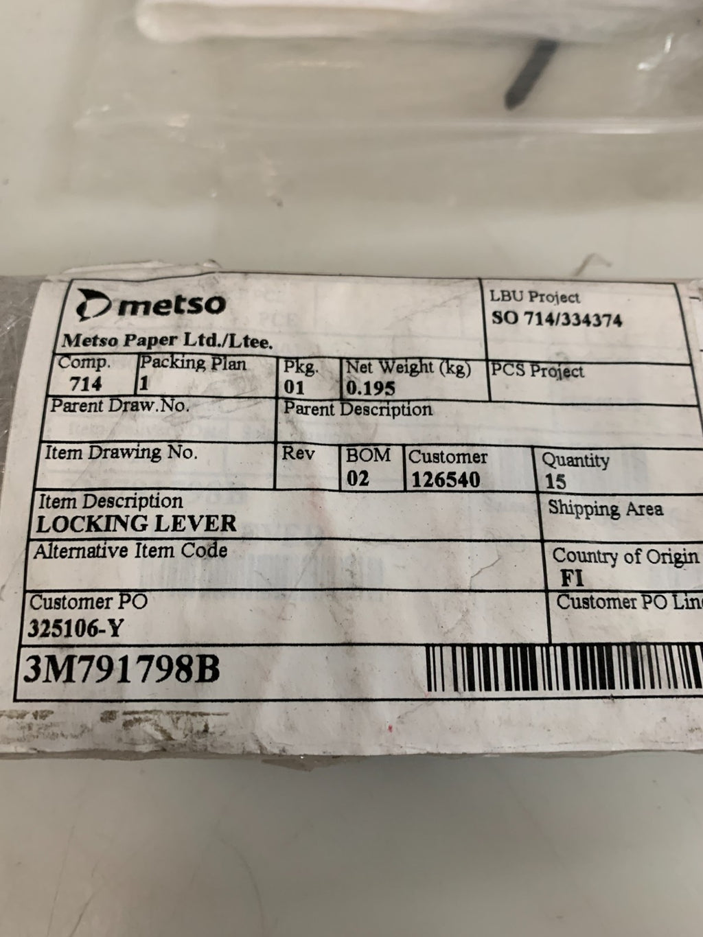 LOT OF 5  METSO LOCKING LEVER 3M791798 B