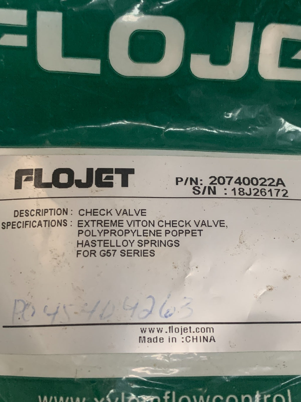 FLOJET 207 40022A CHECK VALVE BAG OF 4 G57C POLY PRO1