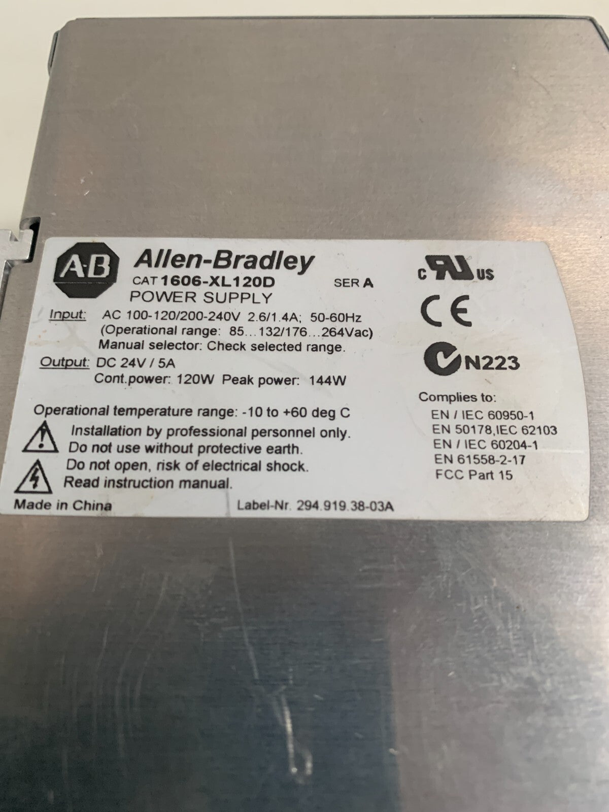 ALLEN BRADLEY POWER SUPPLY 1606-XL 1606-XL12OD SER A 24V 5A2