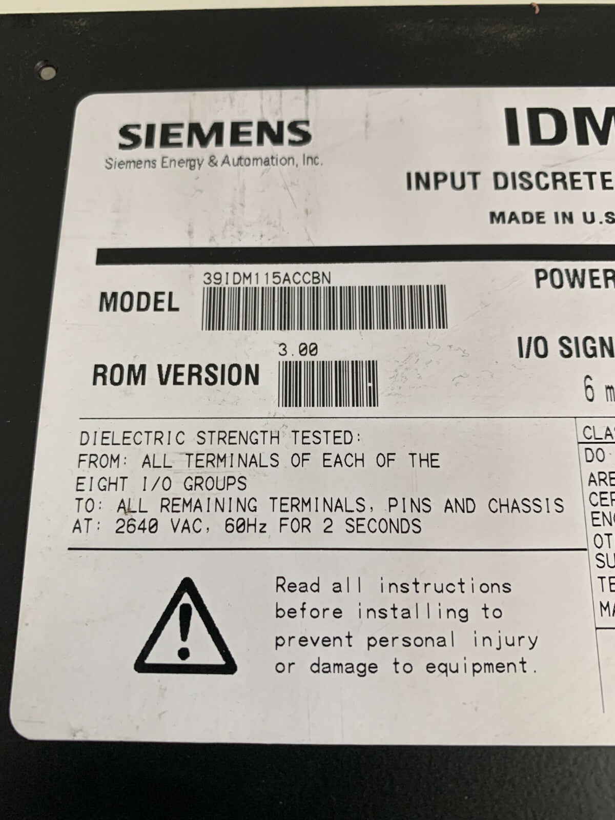 SIEMENS MOORE APACS+ IDM IMPUT DISCREET MODULE 391DM115CCBN 16107-182/3