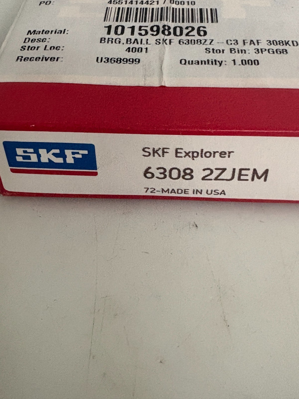 SKF EXPLORER BALL BEARING #6308 2ZJEM