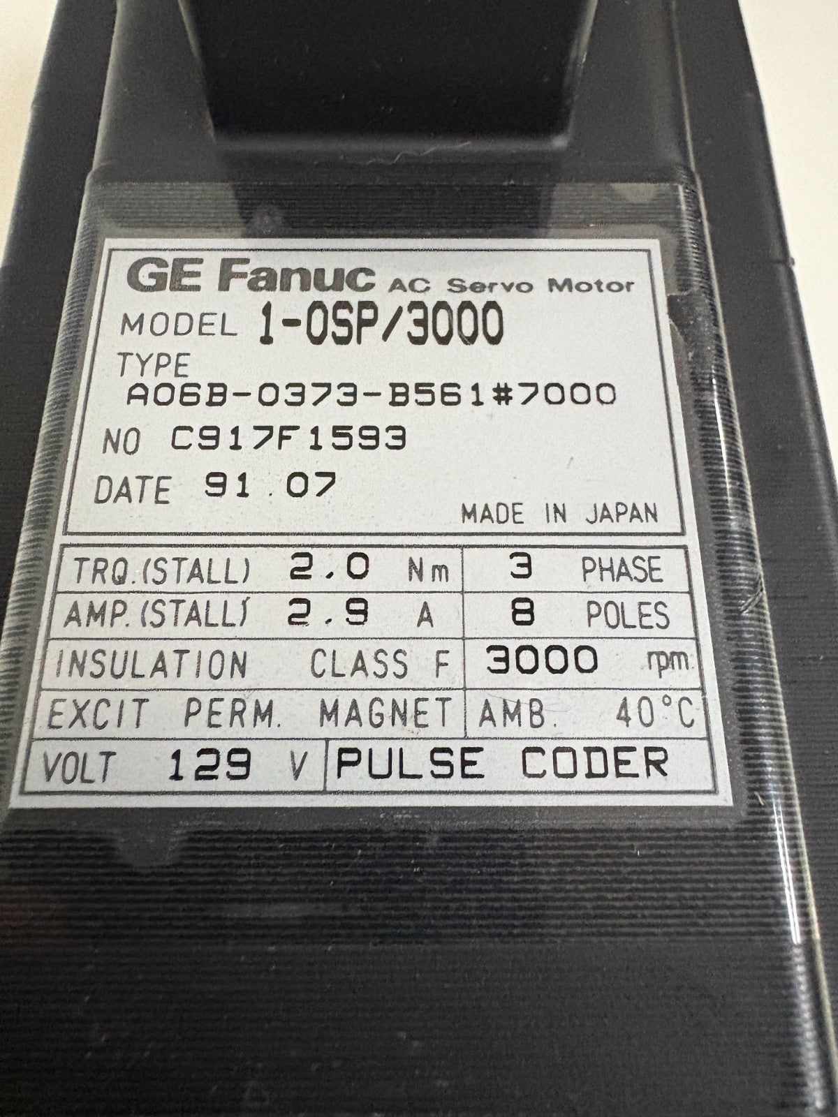 GE FANUC AC SERVO MOTOR 1-OSP/3000 A 06B-0373-B5615