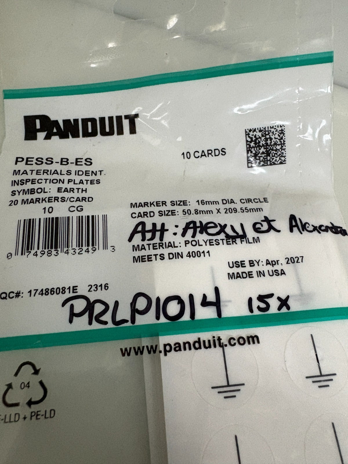 PANDUIT SYMBOL EARTH PESS-B-ES 10 CARDS OF 202