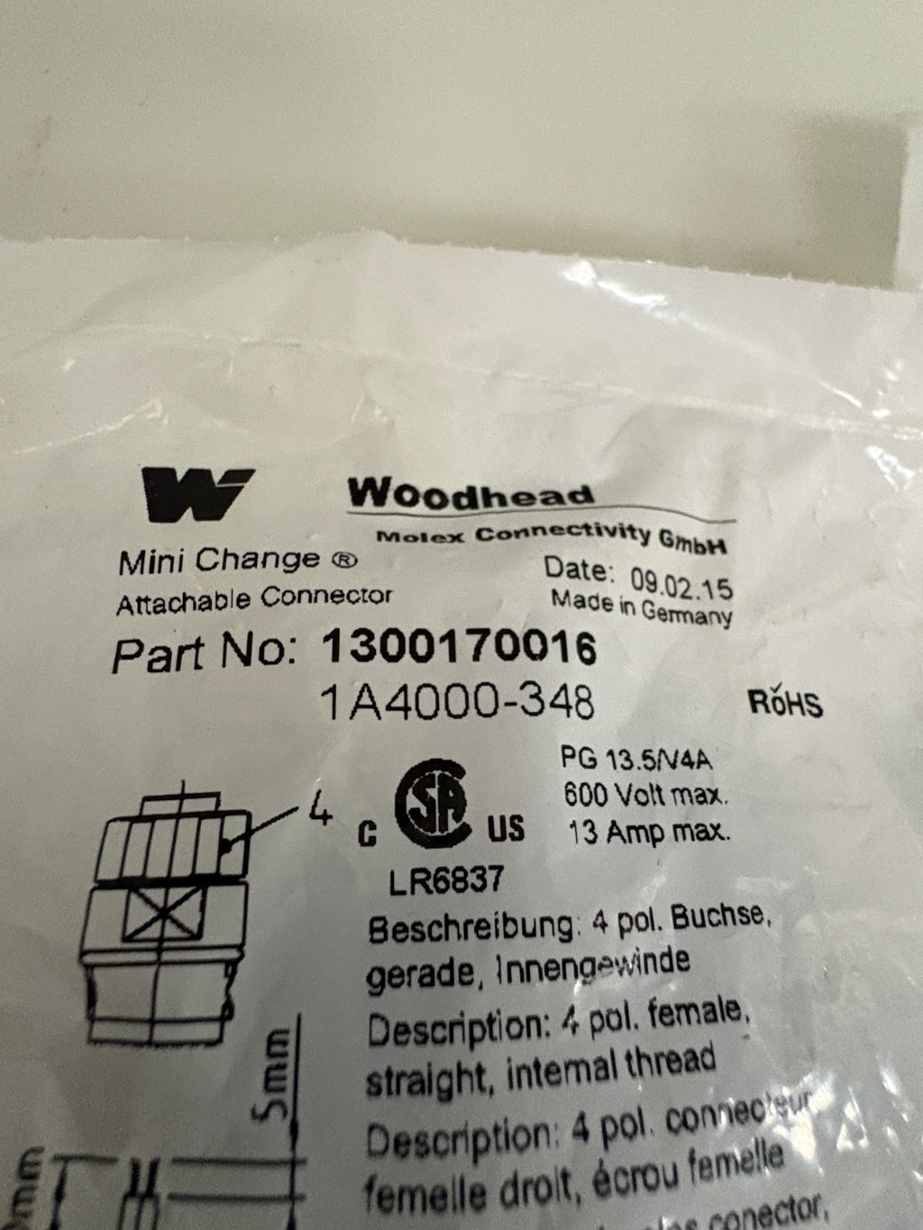 LOT OF 2 WOODHEAD MINI CHANGE ATTACHABLE CONNECTOR #13001700162
