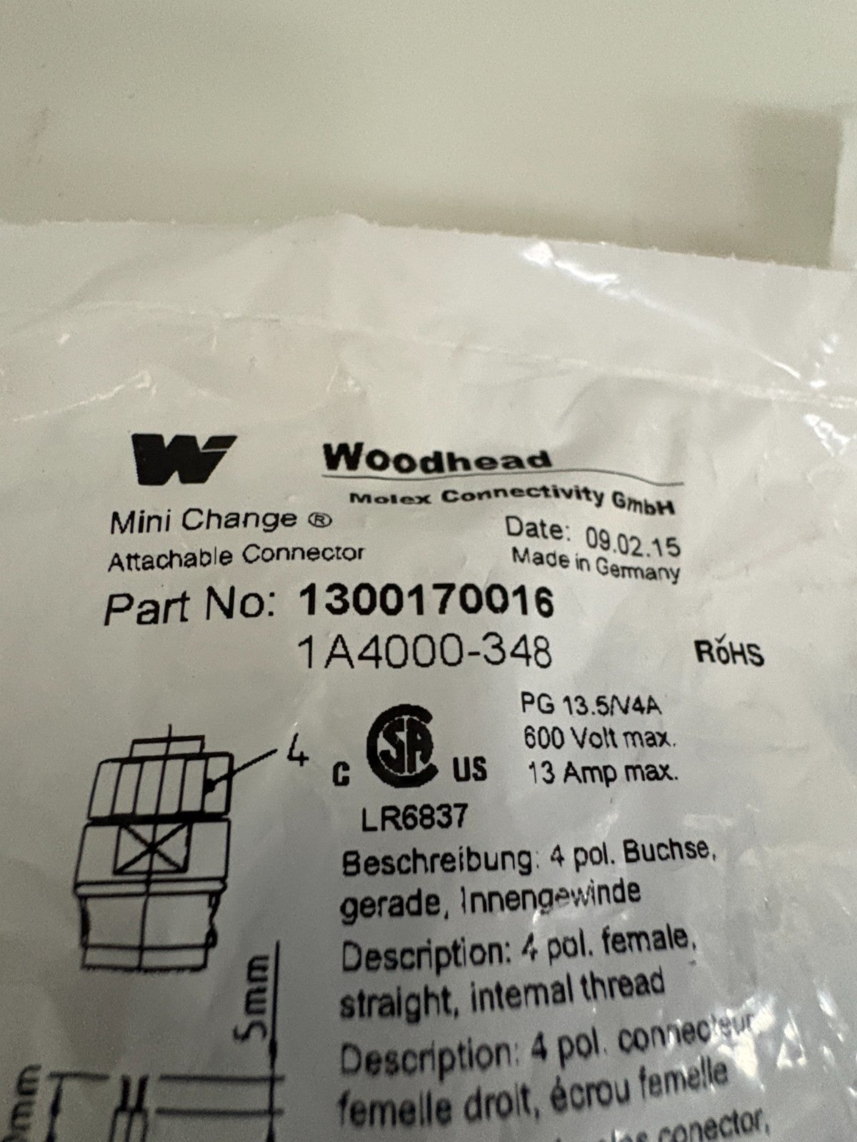 LOT OF 2 WOODHEAD MINI CHANGE ATTACHABLE CONNECTOR #13001700162