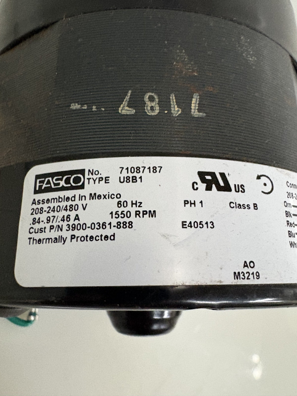 FASCO ELECTRIC MOTOR 1550 RPM TYPE U8B1  #71087187