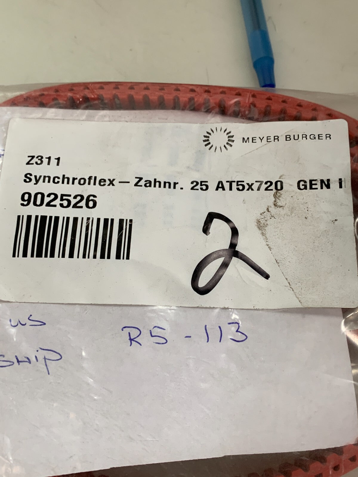 LOT OF 2 MEYER BURGER CONTINENTAL .25 AT5X720 GEN III TIMING BELT